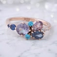 thumbnail image 1 of Cluster Round Alexandrite wedding band Unique Rose gold Multi Gemstone Stackable ring women Moissanite ring Birthstone ring Promise ring, 1 of 4