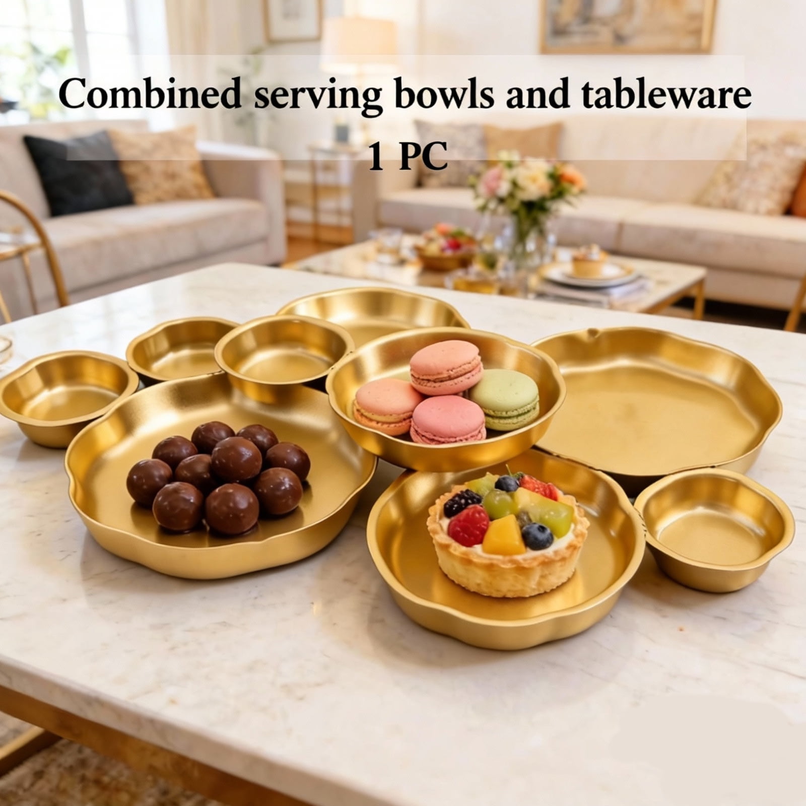 Cluster Serving Bowls, Food-Safe 9-Piece Gold Cluster Serving Bowls, Ideal for Serving Antipasti, Crudités, and Dips in Style, Lightweight for Easy Carrying and Storage