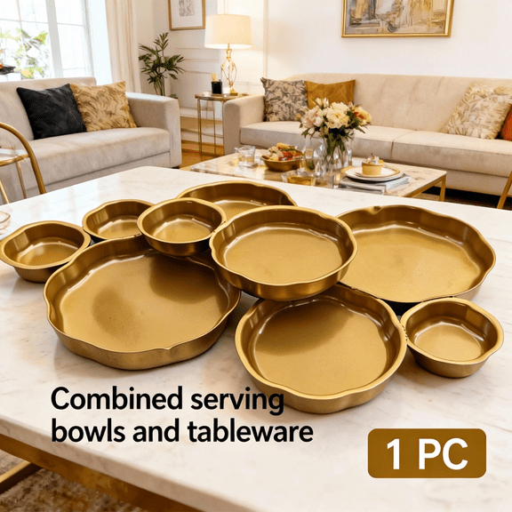 Cluster Serving Bowls, Gold 9-Bowl Modular Set with Attached Compartments, Perfect Appetizer Tray for Game Day, Birthdays, and Celebrations, Made from Safe, High-Quality Metal Materials.