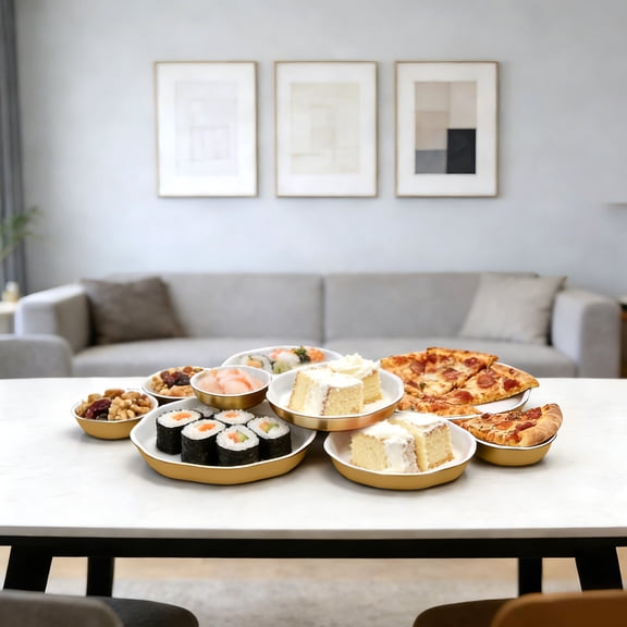 Cluster Snack Serving Dish – 9 Round Hand-Crafted Antique Bowls, Elegant Multi-Bowl Platter for Olives, Chip & Dip & Party Entertaining-Gold