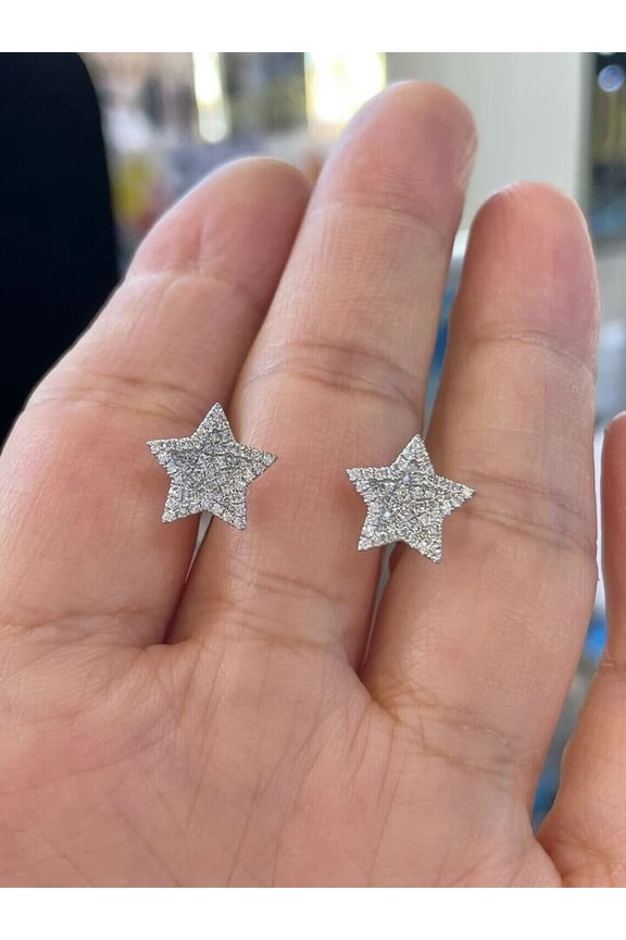 Cluster Star Shape Stud Earrings Gift For Her 14K White Gold Plated Silver 2.00Ct Round Cut Lab Created Diamond