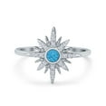 thumbnail image 1 of Cluster Starburst Opal Ring Round Lab Created Blue Opal 925 Sterling Silver Size 6, 1 of 6