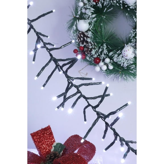 Cluster String Lights 8 Lighting Modes Tree Lights Waterproof with Memory and Timer Function for Christmas Indoor Outdoor Home Decoration (380 , White)