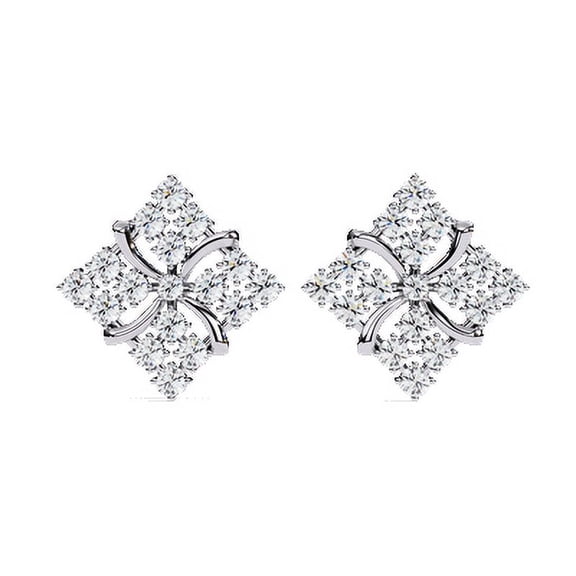 Cluster Stud Earring 0.77ct Lab CVD Diamond 14K Gold Clarity-VVS2 Color-F - White 14K