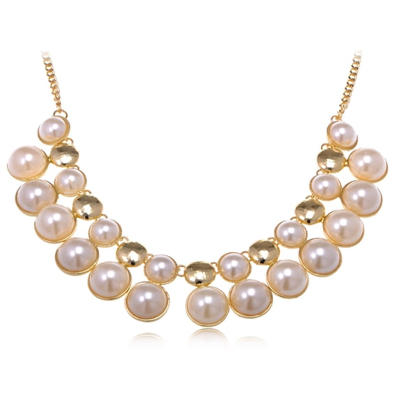 Cluster Style Golden Toned Enamel And Faux Pearl Adjustable Formal Necklace