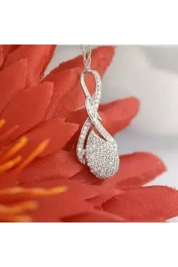 Cluster Teardrop 2Ct Round Cut Simulated Diamond Women's Beauty Pendant 14K White Gold Plated 925 Silver