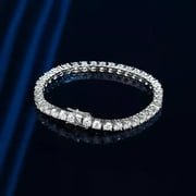 Cluster Tennis Bracelet For Men White Round Cut Diamond 14K White Gold Plated Silver