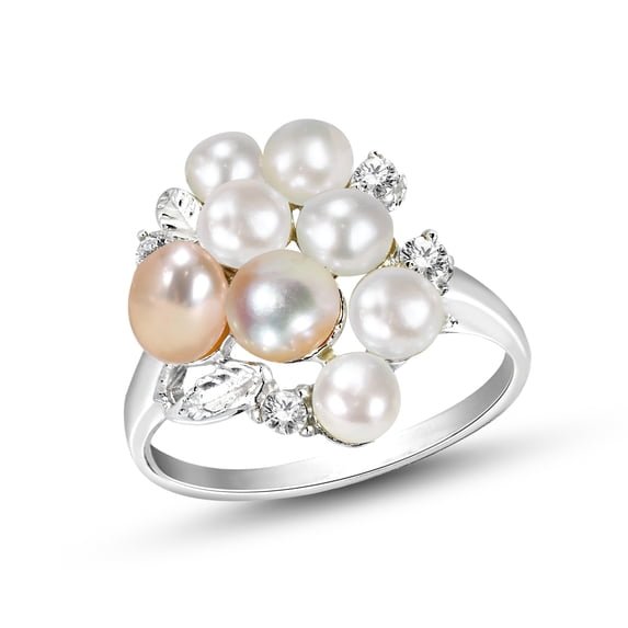 Cluster White-Pink Pearl Grape Cubic Zirconia .925 Silver Ring-10