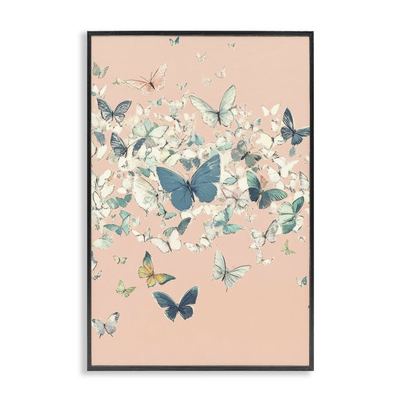 Stupell Industries Cluster of Butterflies over Pink Black Framed Giclee Art, design by Petal Prints Design