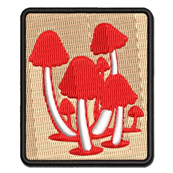 Cluster of Magical Whimsical Little Mushrooms Applique Multi-Color Embroidered Iron-On Patch - 3.5 Inch Large