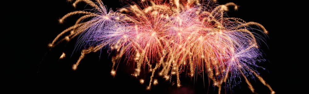 Cluster of fireworks exploding Canvas Art - Panoramic Images (12 x 38)