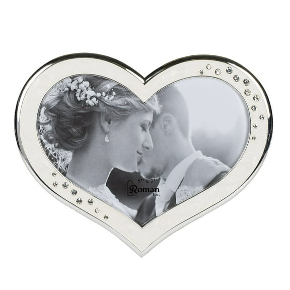 Clustered Rhinestones Heart Shaped 6.5 x 8 inch Zinc Alloy Table Top Photo Frame,Ivory