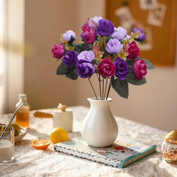 Clustered Rose Bouquet Artificial Flowers, Mini Fake Roses for Valentine's Day Photos, Wedding & Home Decor Props