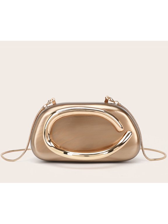 Clutch Bag for Women with Removable Chain Modern Geometric Acrylic Shell Bronze Hard Case Evening Purse