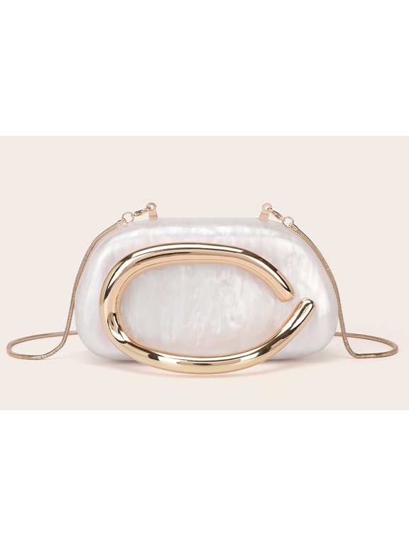Clutch Bag for Women with Removable Chain Modern Geometric Acrylic Shell White Hard Case Evening Purse