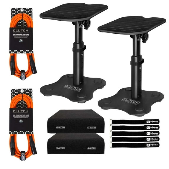 Clutch CL-DMS250 Mighty Series Desktop Studio Monitor Speaker Stands with Orange XLR Cables Package