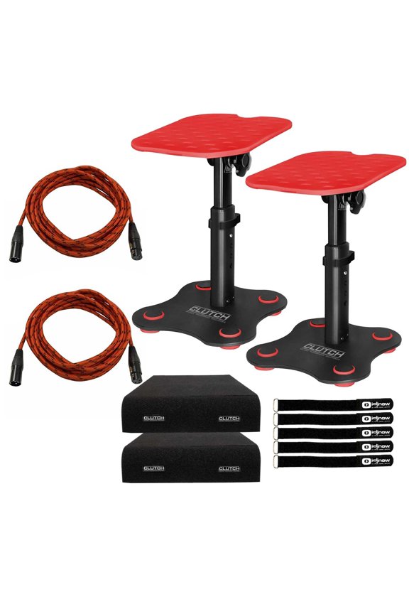 CL-DMS250 Mighty Series Desktop Studio Monitor Speaker Stands with Red Pad Trim Kit Package