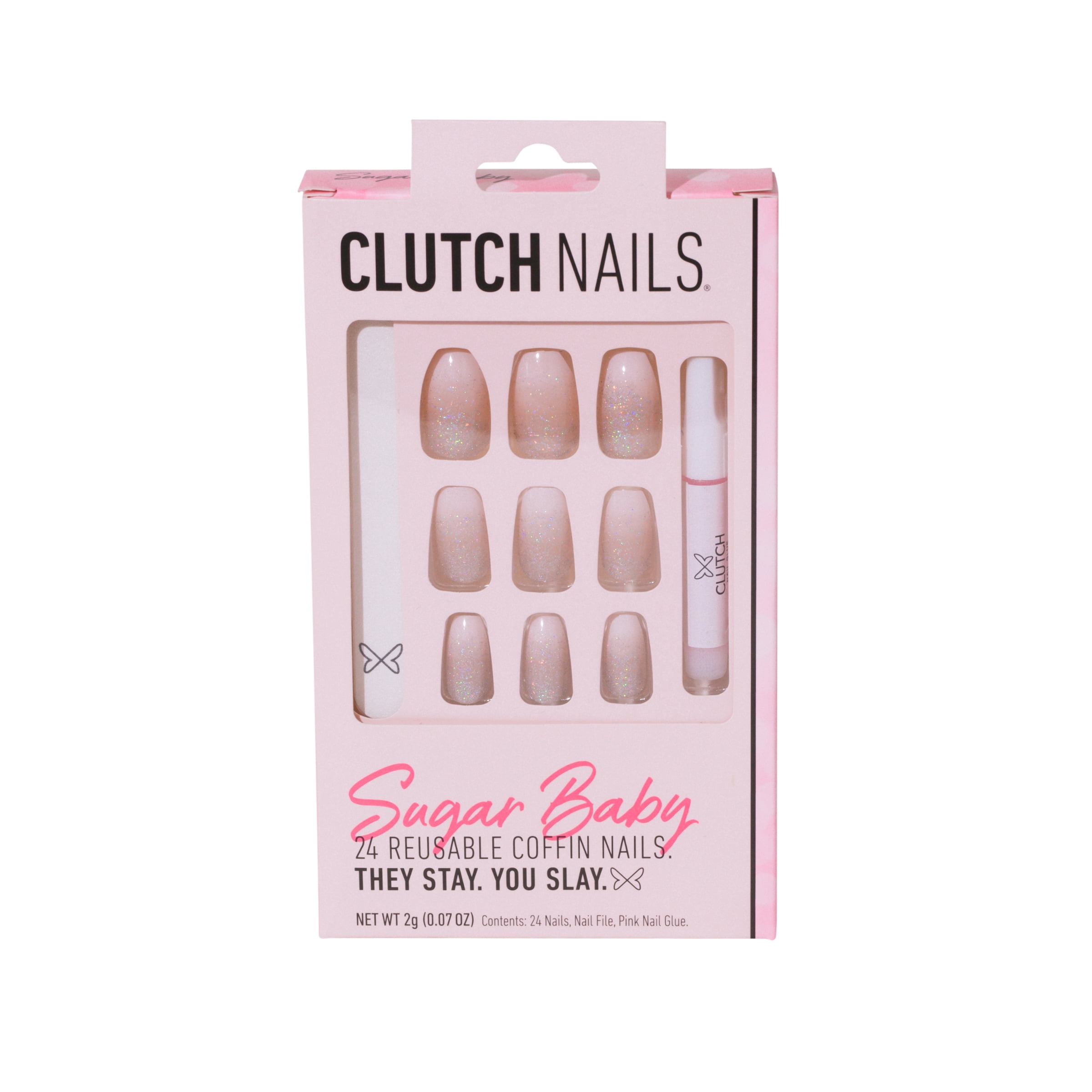 24Pcs Long Pink False Nails Butterfly Fake Nails with Diamond for Women  Girls Glue - Walmart.com