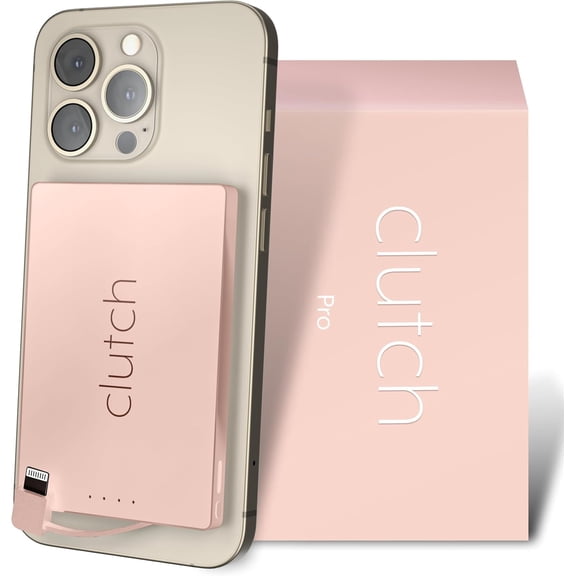 Clutch Pro World's Thinnest iPhone Charger Portable Power Bank 5000mAh Magnetic Built-in Lightning Cable TSA Approved Travel Charger iPhone 14 & Earlier Pink