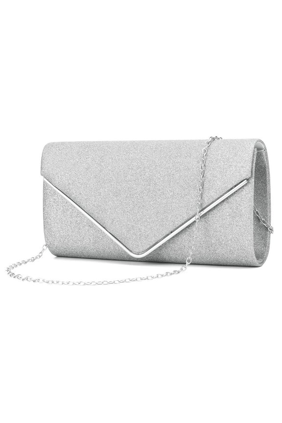 Clutch Purse Evening Bag for Women, Crossbody Bags Wedding Glitter Shoulder, Prom Sparkling Handbag with Detachable Chain for Wedding and Party, Silver