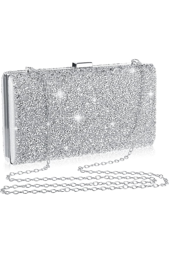 Clutch Purse Evening Bag Women Rhinestone Glitter Handbag Double Sided with Chain Crossbody Purse Shoulder for Wedding Party