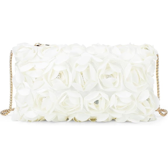 Clutch Purse for Women Elegant Evening Bags in Floral Satin with Detachable Strap Small Purse for Wedding, Party, Prom