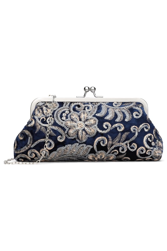 Clutch Purse for Women Floral Embroidery Sequin Evening Bags Elegant Kiss Lock Wedding Party Cocktail