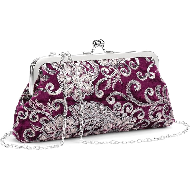 Clutch Purse for Women Floral Embroidery Sequin Evening Bags 
