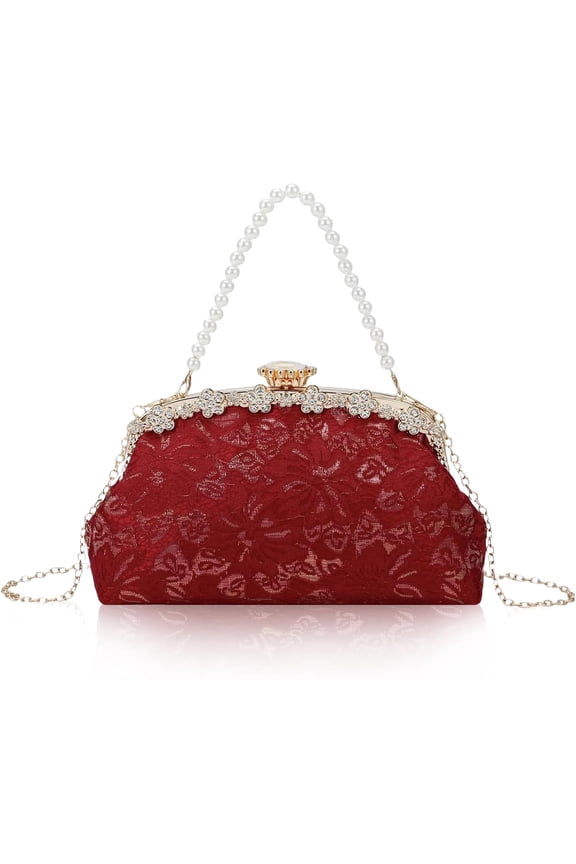 Clutch Purse for Women Lace Formal Evening Bag with Rhinestones for Wedding Prom Party Clutch Shoulder Cross Body Handbag