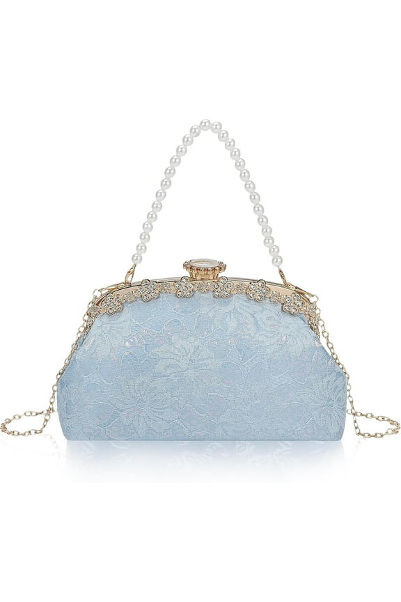 Clutch Purse for Women Lace Formal Evening Bag with Rhinestones for Wedding Prom Party Clutch Shoulder Cross Body Handbag