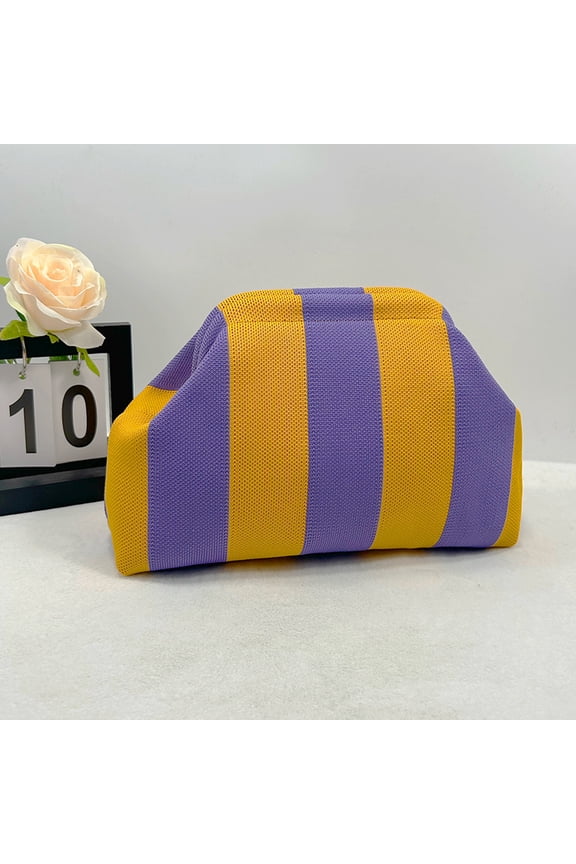 Clutch Purses for Women 2025 Summer Beach Woven Crochet Bag Dumpling Striped Ruched Clutch Purse Evening Handbags Vacation Bag