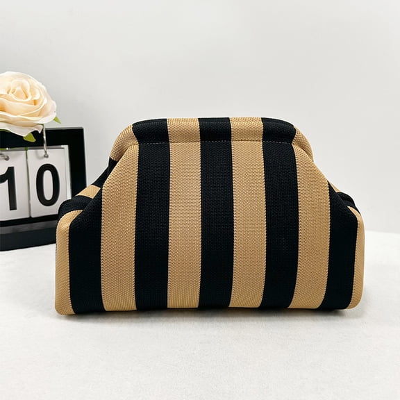 Clutch Purses for Women 2025 Summer Beach Woven Crochet Bag Dumpling Striped Ruched Clutch Purse Evening Handbags Vacation Bag