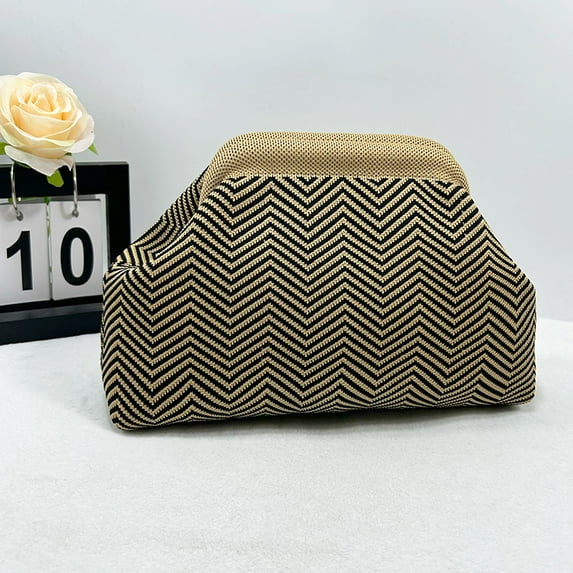 Clutch Purses for Women 2025 Summer Beach Woven Crochet Bag Dumpling Striped Ruched Clutch Purse Evening Handbags Vacation Bag