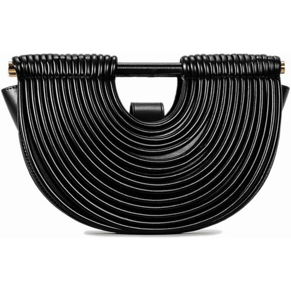 Clutch Purses for Women Evening/Wedding Chic Half Round Woven Bag Formal PU Leather Purse Designer Handbags for Party Prom