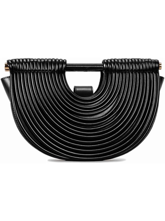Clutch Purses for Women Evening/Wedding Chic Half Round Woven Bag Formal PU Leather Purse Designer Handbags for Party Prom