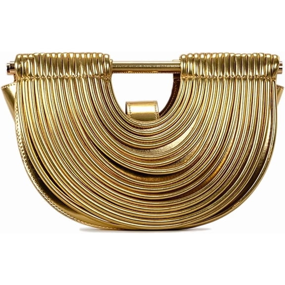 Clutch Purses for Women Evening/Wedding Chic Half Round Woven Bag Formal PU Leather Purse Designer Handbags for Party Prom