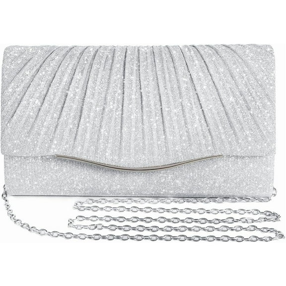 Lohol Clutch Purses for Women Formal Dressy Evening Bag Handbags Crossbody Bag for Wedding Cocktail Prom Party Elegance Charm (Silver)