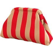 AMVKLX Crochet Bags for Women Summer Beach Bag Lemon Crochet Bag Dumpling Striped Ruched Cloud Purse Evening Handbag Pink