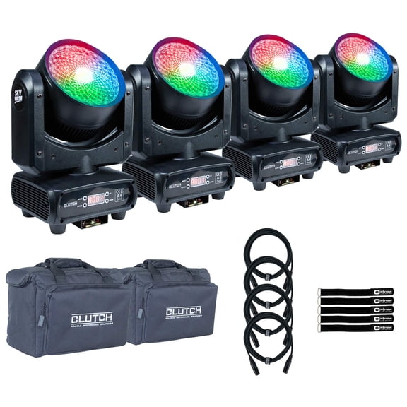Clutch SKY-WASH 150W RGBW LED Moving Head Motion Wash Light Fixture 4-Pack with Bags Package