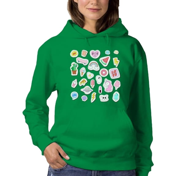 Cluttered Teen Stickers Hoodie Women -Image by Shutterstock, Female Large