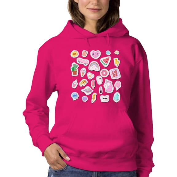 Cluttered Teen Stickers Hoodie Women -Image by Shutterstock, Female Large