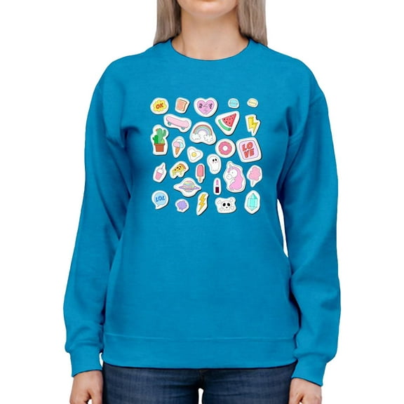 Cluttered Teen Stickers Sweatshirt Women -Image by Shutterstock, Female 5X-Large