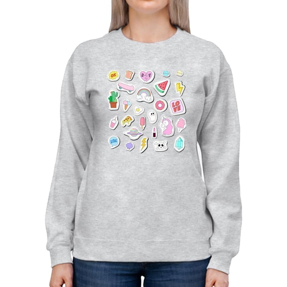Cluttered Teen Stickers Sweatshirt Women -Image by Shutterstock, Female 5X-Large
