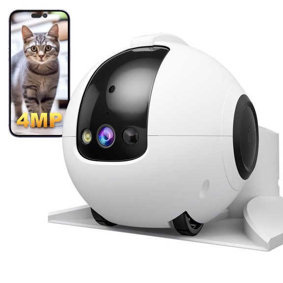 Cluzine Robot Pet Camera Interactive Cat Toy 4MP HD Night Vision White