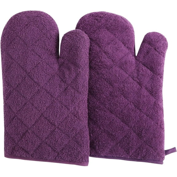 Clwellge Solid Purple 100% Cotton Oven Mitts for Kitchen Baking and BBQ, 2 Count