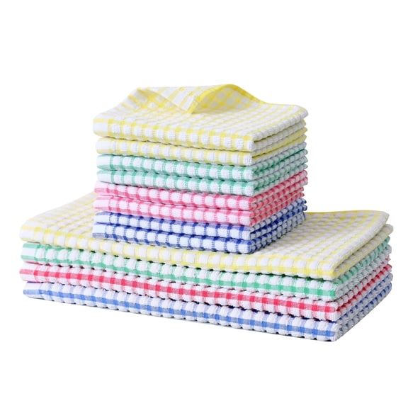Clwellge 100% Cotton Kitchen Towels and Dishcloths Set,Super Absorbent Wash Towels and Dish Rags,12-Pack,Rainbow Dream