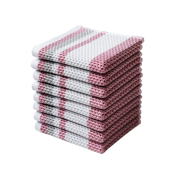 Clwellge Waffle Weave Dishcloths for Washing Dishes, Ultra Absorbent Cotton Dish Rags for Drying and Cleaning,10 x 10 inches,8-Pack,Burgundy