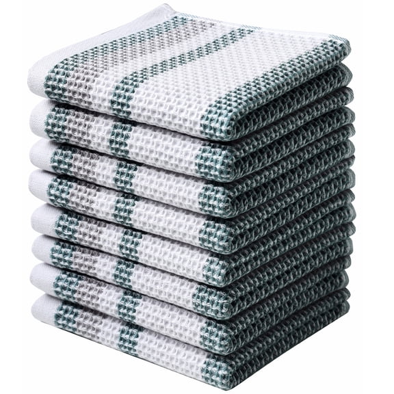 Clwellge 8-Pack Waffle Weave Dishcloths for Washing Dishes,100% Cotton Absorbent Dish Rags for Drying and Cleaning,10 x 10 inches,Green