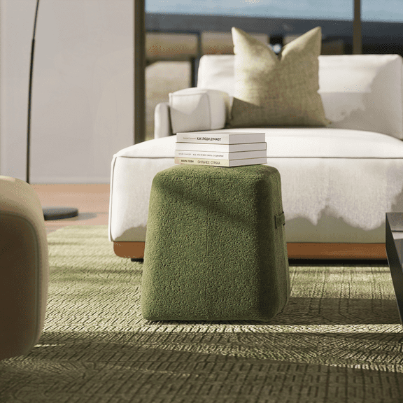 Clyde 14" Tapered Square Upholstered Ottoman - Moss Green | Compact & Versatile for Small Spaces