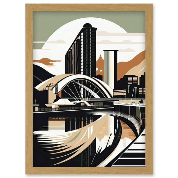 Clyde Arc Bridge Abstract Cityscape Illustration Artwork Framed Wall Art Print A4